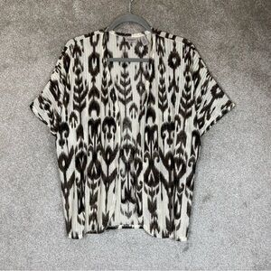 Chico’s Easywear Cardigan Womens 2 Brown Beige Short Sleeve Open Knit- 3484*